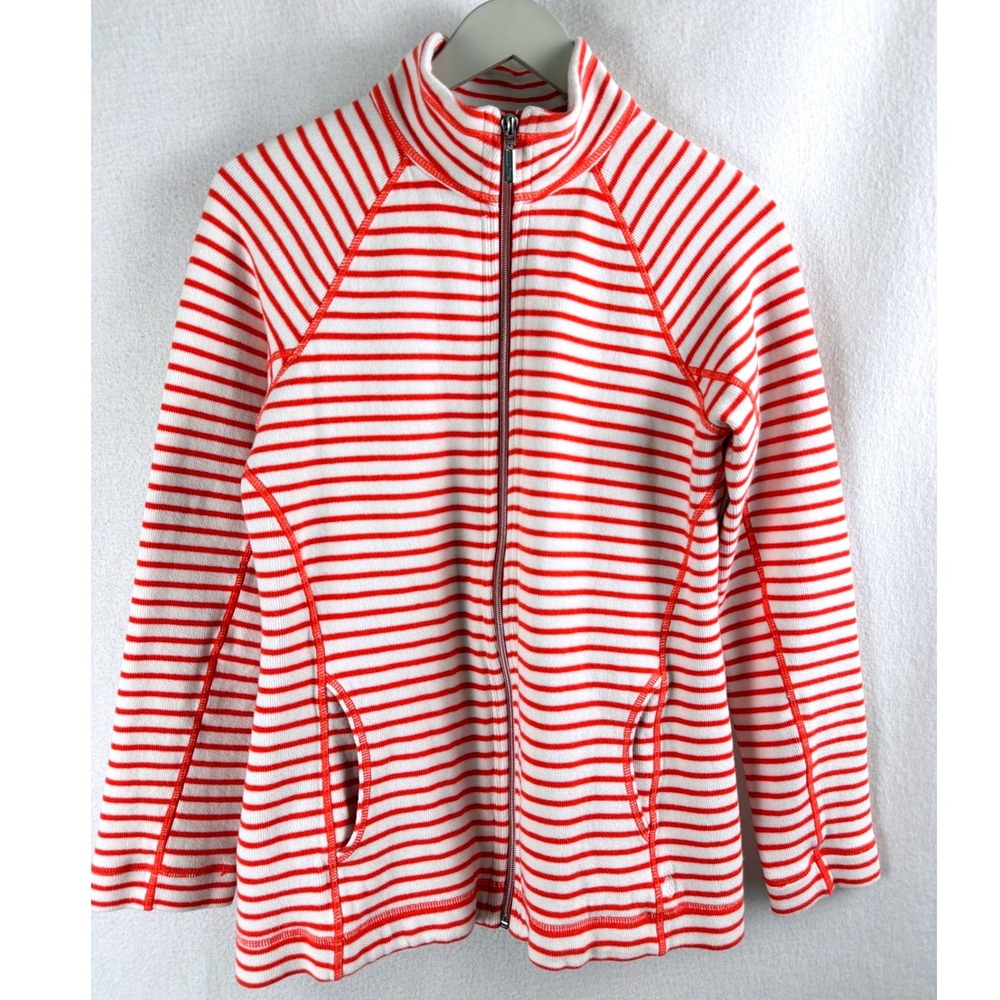 Tommy Bahama Womens Coral White Striped Full Zip Sweatshirt Mock Neck Small